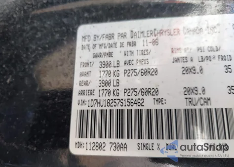 2007 Dodge Ram 1500 Slt/Trx4 Off Road/Sport из США, поврежденный, VIN 1D7HU18257S156462